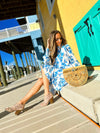 Sitting view of  Sail to Sable Long Sleeve Flare Tunic Dress - Blue Vines