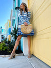 Front view of Sail to Sable Geo Stripe Long Sleeve Tunic Dress - Blue