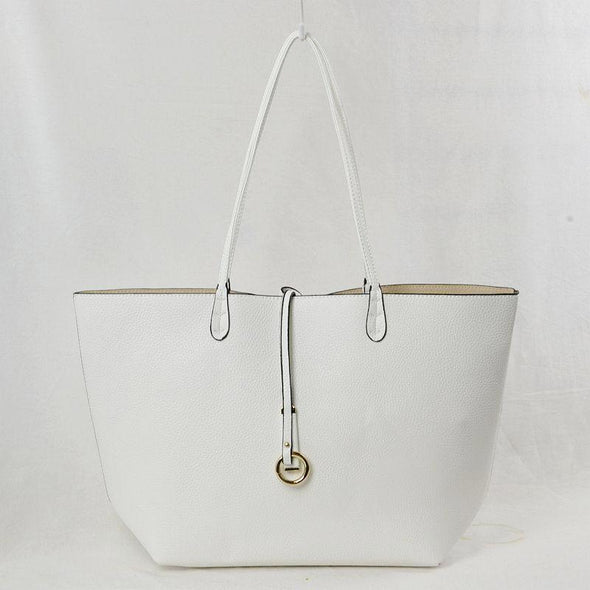 Vegan Leather Reversible 2-in-1 Tote Bag - White/Tan