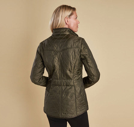 Back view of the Barbour Cavalry Polarquilt Jacket Dk Olive