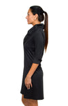 Side view of Gretchen Scott Ruff Neck Jersey Dress Solid Black