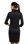 Back view of Gretchen Scott Ruff Neck Jersey Dress Solid Black