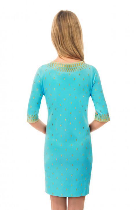 Back view of Gretchen Scott Rocket Girl Dress in Turquoise/Gold