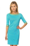 Front view of Gretchen Scott Rocket Girl Dress in Turquoise/Gold
