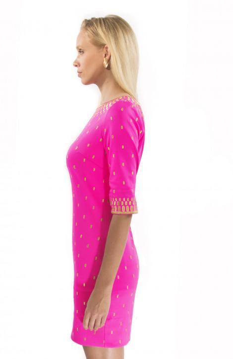 Side view of Gretchen Scott Rocket Girl Dress in Pink/Gold