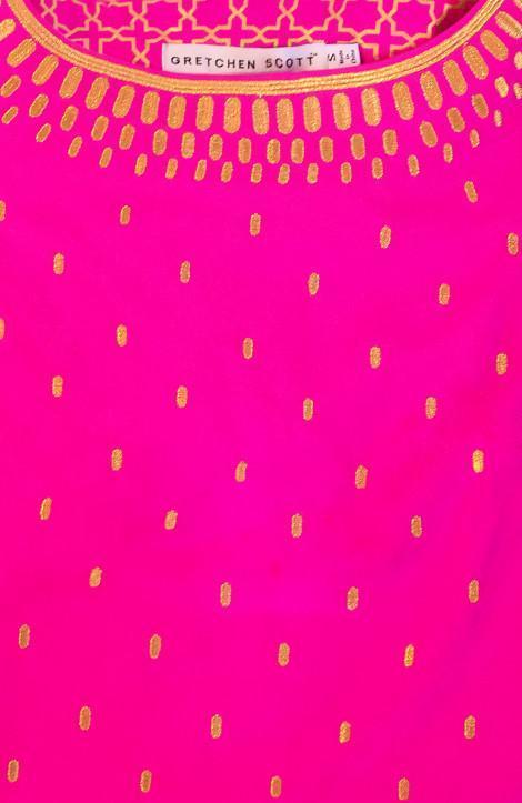 Close up view of Gretchen Scott Rocket Girl Dress in Pink/Gold