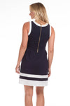 Back view of model in Duffield Lane Carroll Dress - Navy/White