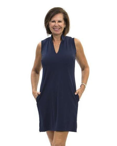 Front view of the Katherine Way Santa Rosa Dress In Navy