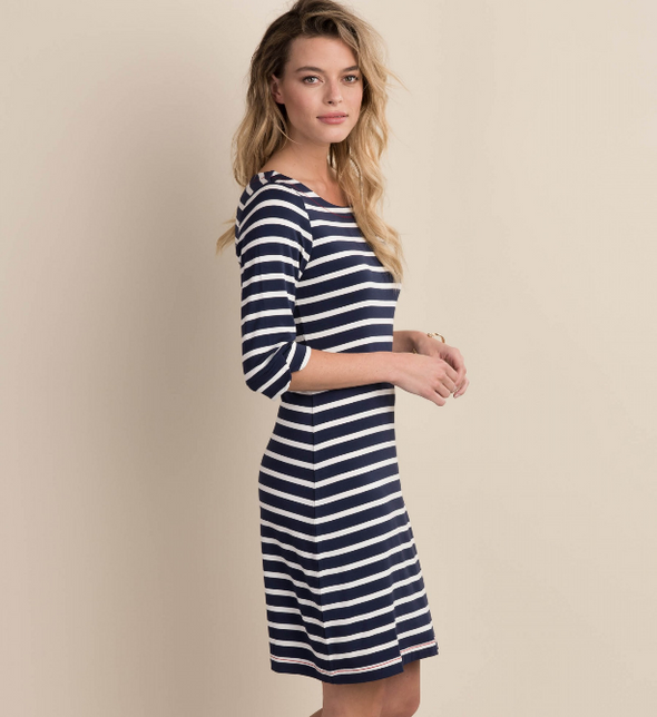 Side view of the Hatley Lucy Dress - Classic Stripes