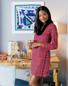 Model in the Sail To Sable Stretch Cotton Plaid Tunic Dress - Red Plaid
