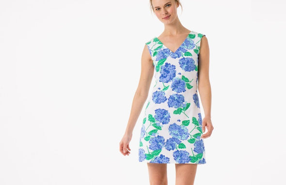 Mahi Gold Paradise Dress - Hydrangea Walk Blue
