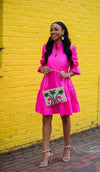 Outdoor model in the Gretchen Scott Teardrop Dress - Faille - Pink