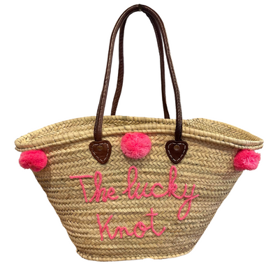 Lucky Knot Pom Pom Straw Bag - Pink