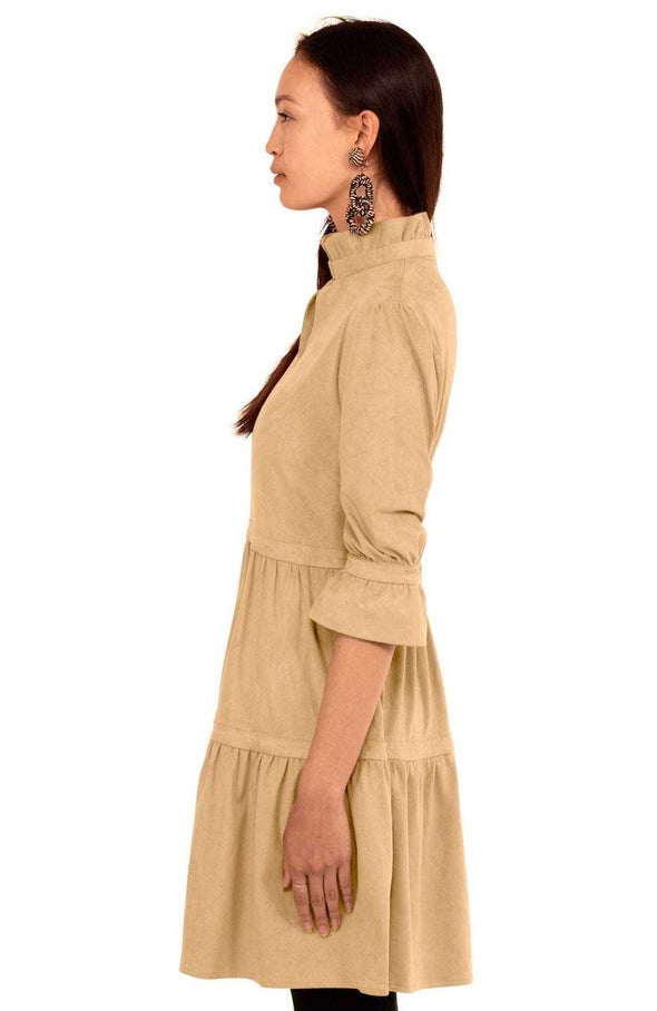 Side view of the Gretchen Scott Teardrop Dress - Ultra Suede - Beige