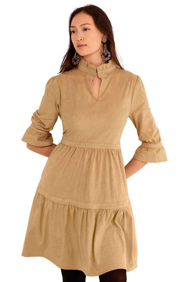 Front view of the Gretchen Scott Teardrop Dress - Ultra Suede - Beige