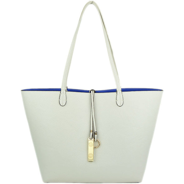 Vegan Leather Reversible 2-in-1 Tote Bag - Ivory/Royal