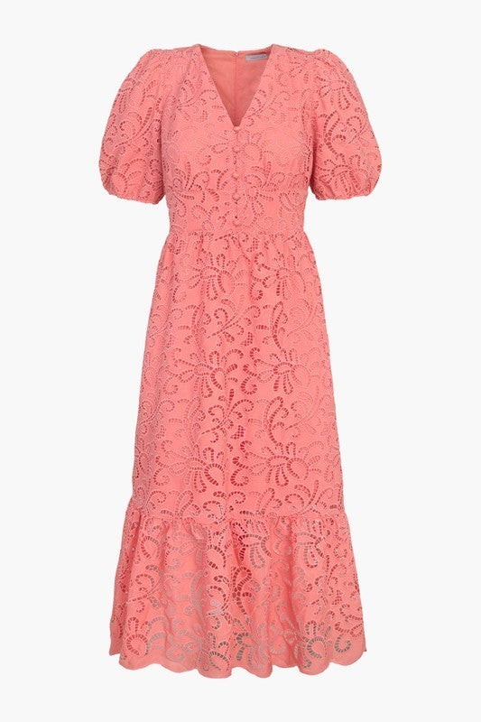 Farrah Embroidered Eyelet Midi Dress