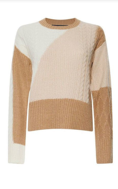 Flat view of the French Connection Madelyn Cable Jumper - White/Oatmeal/Camel