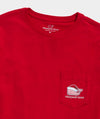 Close up of the front pocket of the Vineyard Vines Santa Whale Long Sleeve - Red Velvet