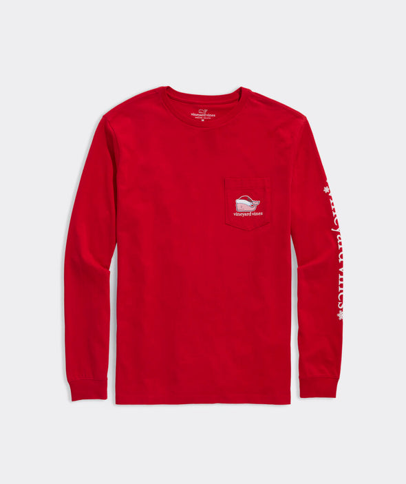 Flat view of the front of the Vineyard Vines Santa Whale Long Sleeve - Red Velvet