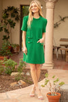 Full body view of the Kennedy Tweed Dress in Green