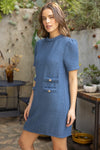 Side view of the Kennedy Tweed Dress in Blue