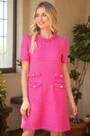 Front view of the Kennedy Tweed Dress in Pink