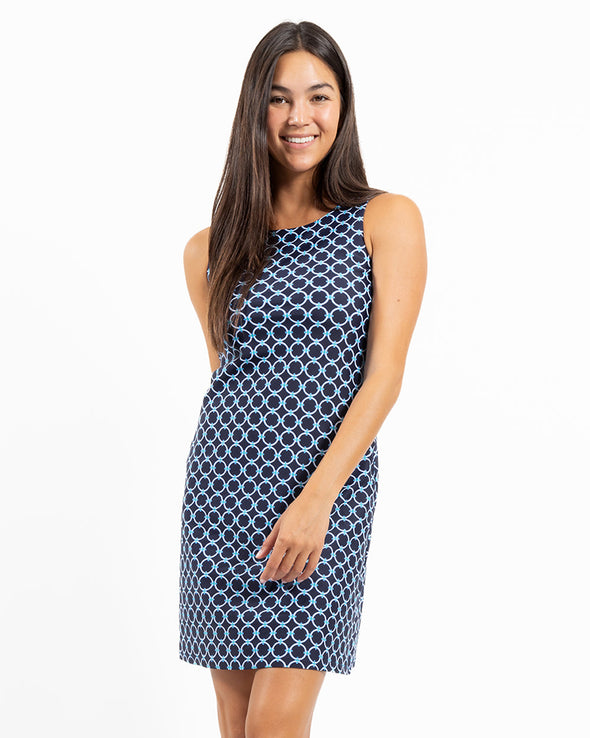 Front view of Jude Connally Beth Dress in Circle Geo Navy