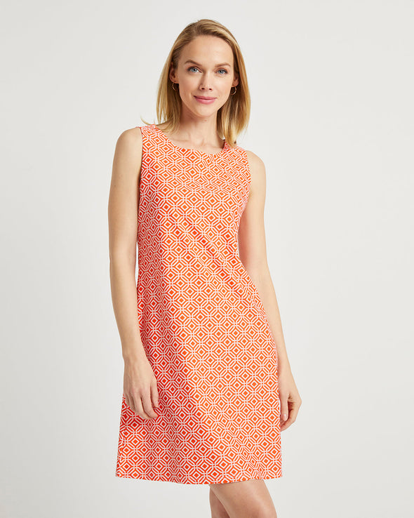 Front view of Beth Dress in Mini Links Geo Apricot