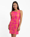 Front view of Jude Connally Beth Dress in Bamboo Lattice Spring Pink