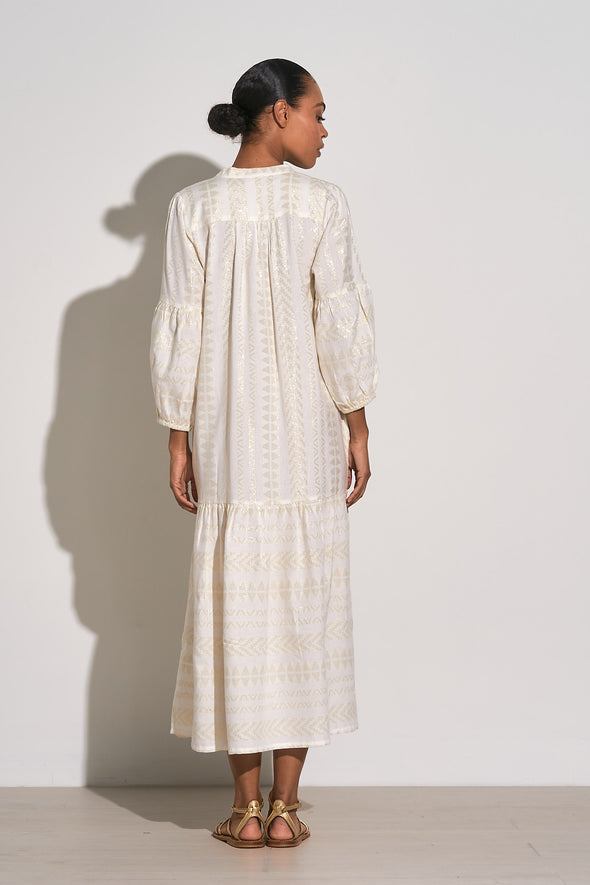 Back view of the Elan Beachcomber Maxi Dress - White/Gold