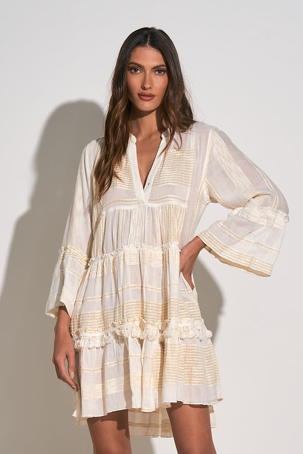 Full body view of the Elan Lana Dress - White/Gold