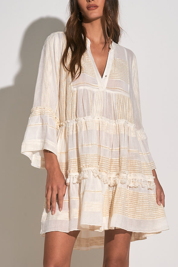 Front view of the Elan Lana Dress - White/Gold