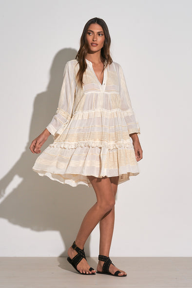 Full body view of the Elan Lana Dress - White/Gold