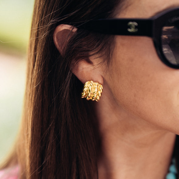 Model in the Susan Shaw Small Braided Earrings