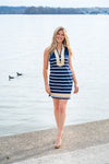 Full body view of Sail To Sable Sleeveless Classic Knit Tunic - Navy/White Stripe