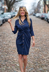 Outdoor model in the Gretchen Scott Twist And Shout Dress - Solid - Navy