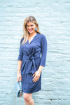 Model wearing Gretchen Scott Dapper Dress in Solid Navy