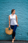 Outdoor model in the Katherine Way Cypress Polo - White