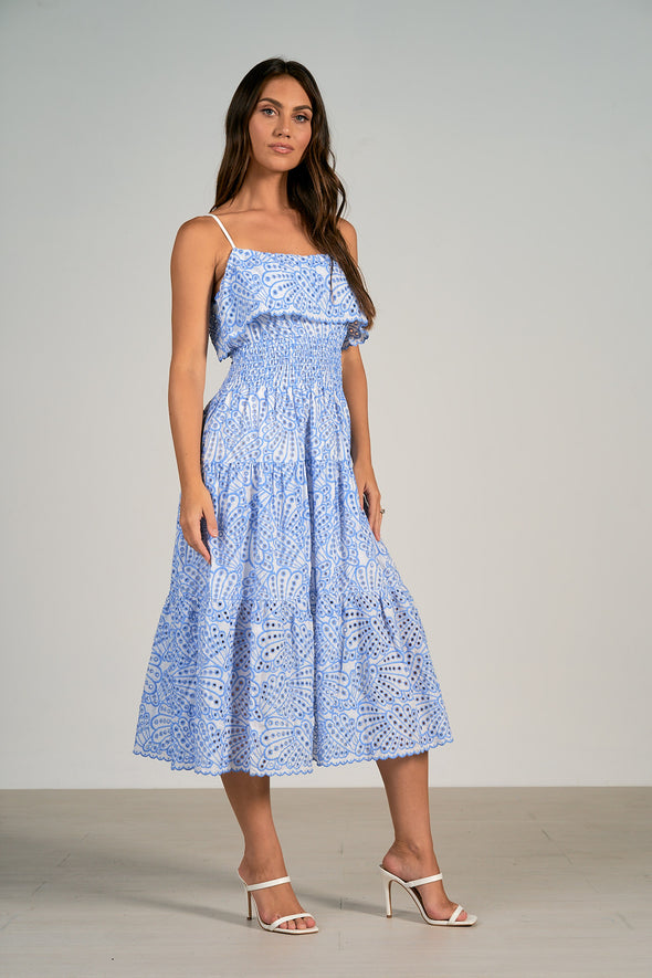 Full body front view of the Riviera Maxi Dress - Blue