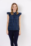 Full body view of Sail To Sable Flutter Sleeve Top - Blackwatch Plaid
