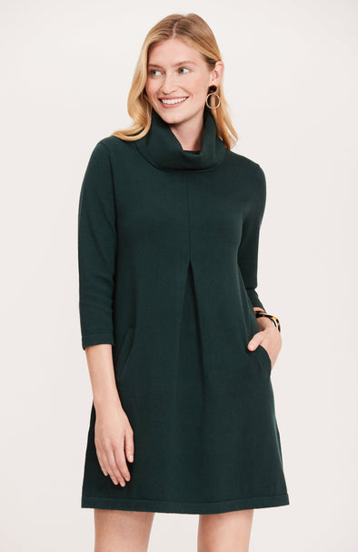 Front view of the Tyler Böe Kim Cowl Dress - Spruce Cotton Cashmere
