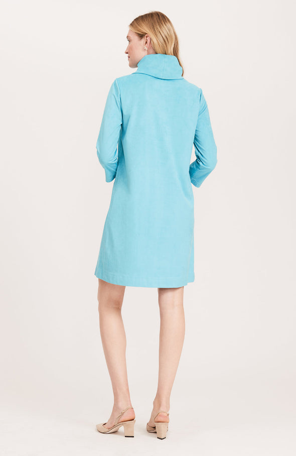 Back view of the Tyler Böe Kim Cowl Dress - Faux Suede - Turquoise