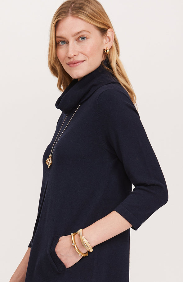 Side view of the Tyler Böe Kim Cowl Dress - Midnight Cotton Cashmere