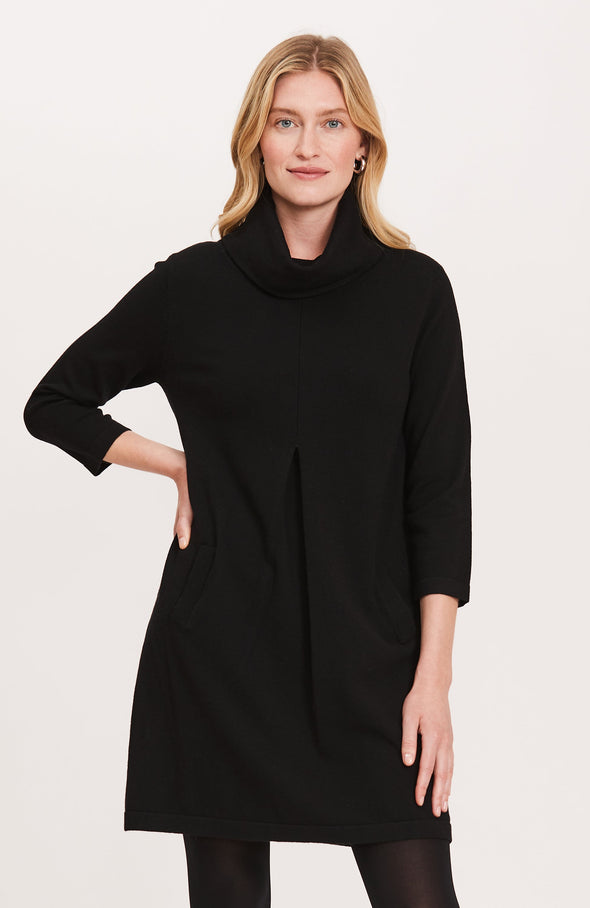 Front view of the Tyler Böe Kim Cowl Dress - Black Cotton Cashmere