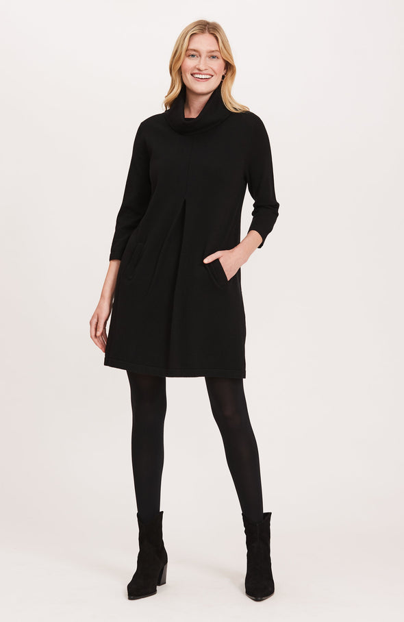 Full body view of the Tyler Böe Kim Cowl Dress - Black Cotton Cashmere