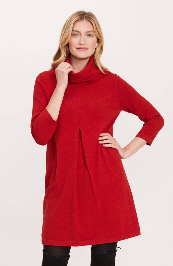 Front view of the Tyler Böe Kim Cowl Dress - Crimson Cotton Cashmere