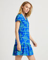 Side view of Jude Connally Ginger Dress in Bamboo Lattice Cobalt/Grass