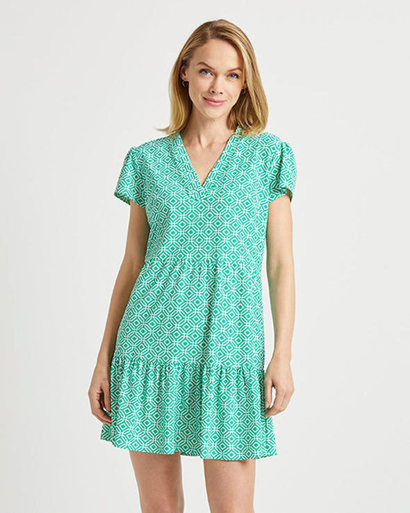 Front view of Jude Connally Ginger Dress in Mini Links Geo Grass