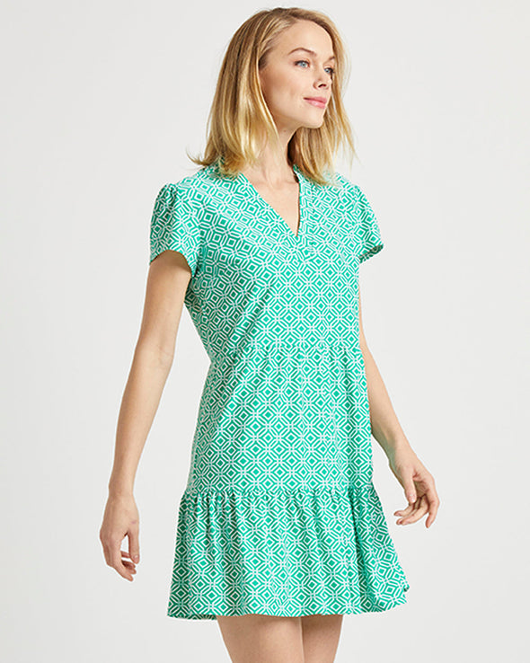 Side view of Jude Connally Ginger Dress in Mini Links Geo Grass